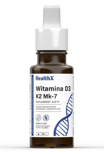 HealthX Vitamin D3 + K2 MK-7 v kapljicah - 50 ml za podporo kosti in imunskega sistema