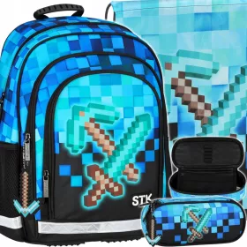   Starpak Pixel Blue šolski set 3v1 za dečke - nahrbtnik, torba za čevlje in peresnica