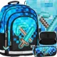 Starpak Pixel Blue šolski set 3v1 za dečke - nahrbtnik, torba za čevlje in peresnica