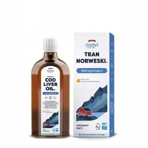 Tran Norweski z Dzika Dorsza z Omega 3 1000 mg, aromat Pomarańczowy, 250 ml