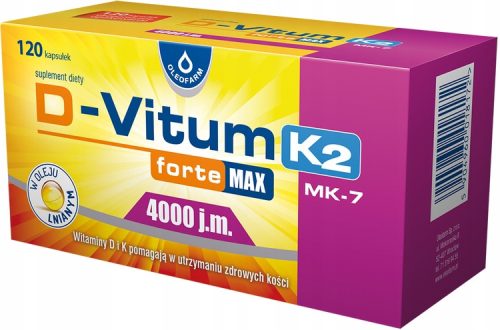 D-Vitum Forte Max 4000 IU K2 - Vitamini D3 in K2 za Odrasle nad 75 Let