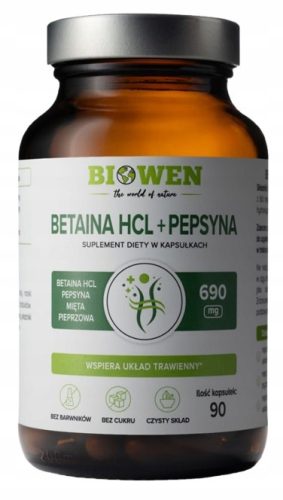 Biowen Betain HCL + Pepsin + Poprova Meta - 90 kapsul za boljše prebavo
