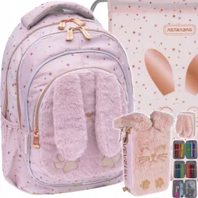   Šolski komplet AstraBag Fluffy Bunny za punčke 3v1 - nahrbtnik AB330, plišasta peresnica in torba