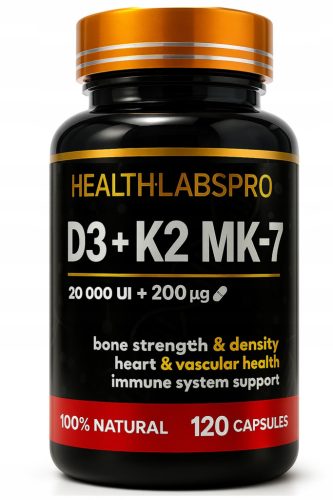 Health Labs Pro D3 20 000 IU + K2 MK-7 200 μg - 120 kapsul za zdravje kosti in srca