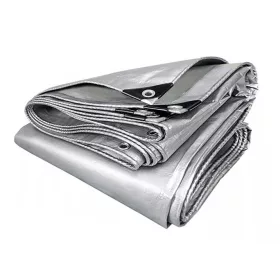   Močna Srebrna Pokrivna Plahta 8x10m, 120g/m² z Aluminijastimi Obročki