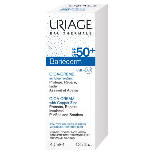 Vlažilna krema Uriage Bariederm Cica SPF50+ z Cu-Zn, 40 ml