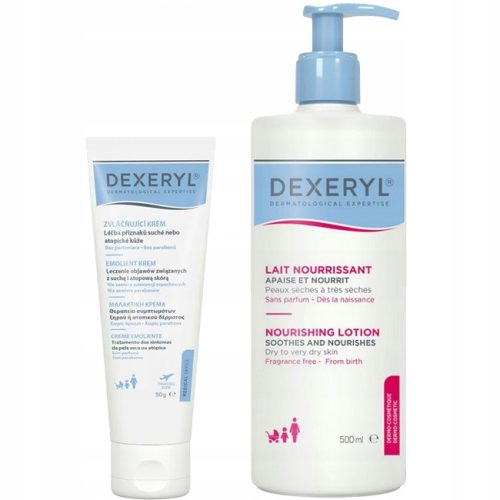 Dexeryl Zestav za nego suhe kože: Vlažilni losjon 500 ml + Emolientna krema 250 ml