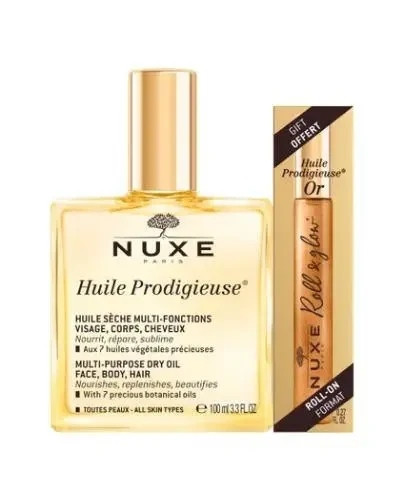 Nuxe Huile Prodigieuse Set za nego kože in las s suhim oljem in Roll-on z zlatimi delci