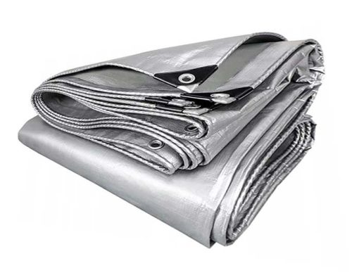 Debela srebrna polipropilenska ponjava 4x6m, 120g/m2, z aluminijastimi obročki