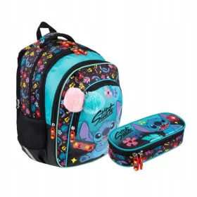   Set Majewski Stitch Mint Aloha šolski nahrbtnik 4 predelki + ojačan etui za svinčnike