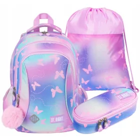   Šolski komplet St.
Majewski Pink Butterflies za deklice 1.-3.
razred – 20L nahrbtnik + peresnica + torba za copate