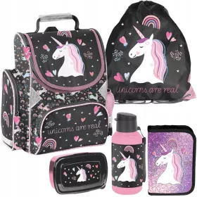  Šolski set Paso Unicorn za deklice - ergonomska torba, peresnica, torba za čevlje, steklenica in škatla za prigrizke