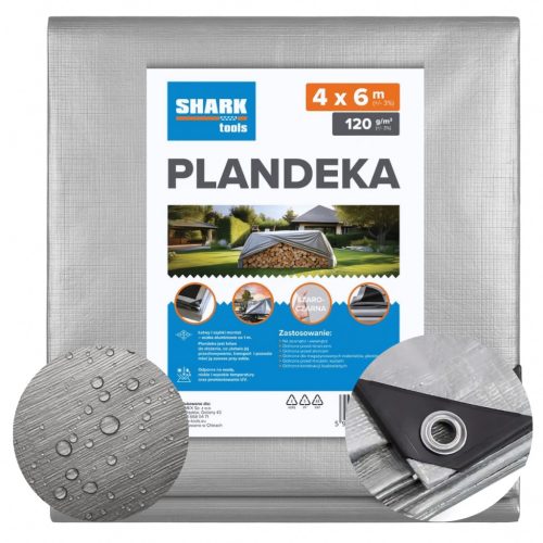 Močna in Vzdržljiva Srebrna Ponjava SHARK TOOLS 4x6m, Primerna za Vse Sezone