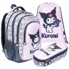   T. Majewski Kuromi Pink šolski set 3 v 1 za punčke - nahrbtnik 22 l, peresnica in torba