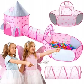   WOOPIE 3-v-1 igralni šotor Princess Palace s tunelom in suhim bazenom Roza
