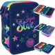 Šolska peresnica CoolPack Jumper 3 Stars s tremi predelki in opremo, moder večbarven, 19,5 × 12,5 × 6,5 cm