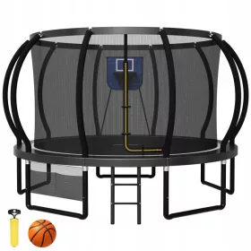   Vrtni trampolin 366 cm (12FT) z varnostno mrežo in košarkarskim košem, nosilnost 150 kg, jeklen okvir, V-noge