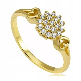   Zlat ženski prstan 375 s cirkoni in srčki, eleganten sijoč nakit Fajngold