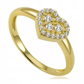   Ženski zlat prstan 375 s srčkom in cirkoni, eleganten romantičen nakit Fajngold