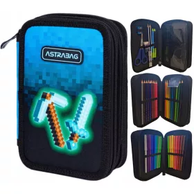   ASTRABAG trojni šolska peresnica z modro pikslo opremo 20,5 × 13 × 4,5 cm