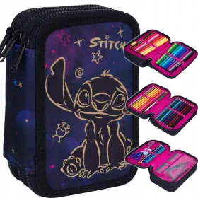   Disney Gold Jumper 3 Stitch šolski trojna peresnica s popolno opremo 19,5 × 12,5 × 6,5 cm