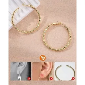  Zlati obročasti uhani 585 Twist 40 mm ženski sukani obroči elegantnega dizajna