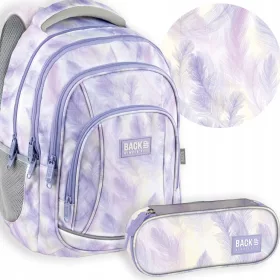   BackUP Pastel Feathers šolski komplet 2v1 za punčke - nahrbtnik in peresnica 26 l