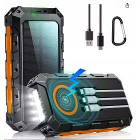   Solarna baterija 20000 mAh SOS LED 7 v 1 brezžična USB-C mikro USB Lightning črna