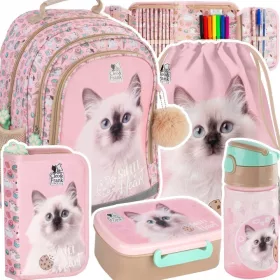   Cleo & Frank Kitten šolski set za punčke 4 v 1 – nahrbtnik, peresnica, torba, steklenička in škatla za prigrizke