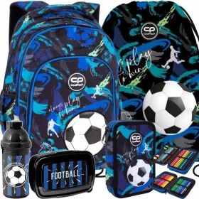   CoolPack Prime Football Navy šolski set 5v1 za dečke - nahrbtnik, peresnica, torba, steklenica in škatla za prigrizke