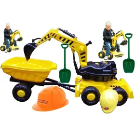   MEGA KOPARKA: KOMPLET Z BAGERJI IN GIBANJEM, LOPATO, ČELADO IN PRIKOLICO