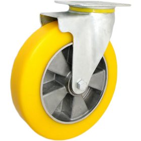   Kolesno kolo z aluminijastim ohišjem in poliuretanskim premazom, primerno za obremenitve do 300 kg. Namenjeno za uporabo na vozičkih, policah in regalih. Model kolesa: A92PW. Izdelano iz aluminija in 