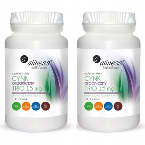 Aliness Cink Trio 15 mg - Suplement z organskimi oblikami cinka, 100 tablet