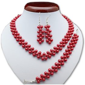 RDEČI BISERI VEČERNI NAKIT KOMPLET