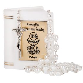Rožni venec za spomine na prvo obhajilo IHS perla