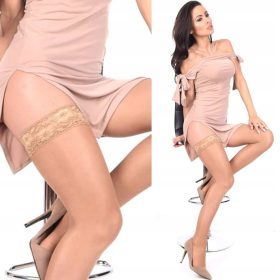 Elegantne samonosne nogavice s subtilno čipko - 15 den