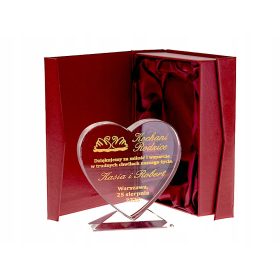   KRISTALNO SRCE Z GRAVIRANIM IN ZLATO OPLEMENITENIM ETUIJEM ZA 30 40 50 60 70 LET ROJSTNI DAN