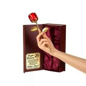 Valentinovo Kristalna Roža z Graviranim Stojalom in Etui