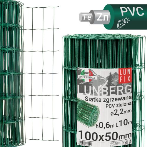 Mrežasta ograja, visoka 0,6m, dolžine 10m, pocinkano + PVC zelena