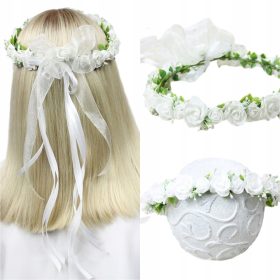 Rožnati venček za prvo obhajilo z belo obhajilno mašnico