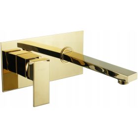   Zlata stenska armatura za umivalnik Mexen Cube - Eleganca in funkcionalnost v vaši kopalnici! Ta izjemna stenska armatura je izdelana iz visokokakovostnega mosirja in ima keramično glavo za dolgotrajn
