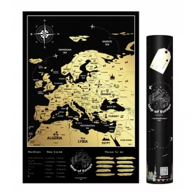 Mapa zdrapka Europy w czarno-złotym stylu