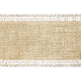Namizni tekač iz jute s čipko, naravna tkanina, 1 kos