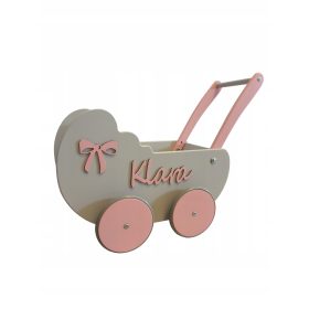 Drewneni voziček za punčke s potisnimi palčkami 2x ime