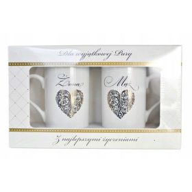   Darilo za obletnico poroke z dvema skodelicama 'Zlata poročna skodelica' Mož in Žena