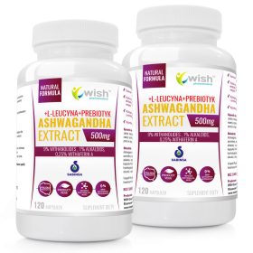   Ashwagandha Extract 500mg z 9% Withanolides, 1% Alkaloidi + Prebiotik - WISH Pharmaceutical