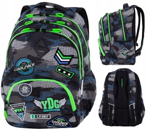 CoolPack šolski nahrbtnik z več predelki, črn, odtenki sive in srebrne, odtenki zelene 30 l