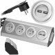 Električni kotni namizni vtičnica Virone FS-4 s 3 vtičnicami 230V + USB polnilcem