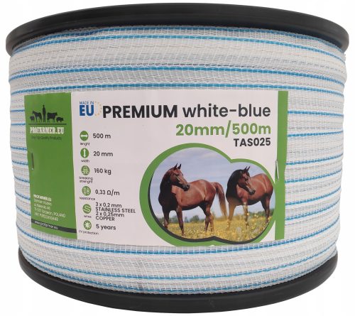 Električni pastirski trak PREMIUM za konje 2 cm/500 m - 160 kg