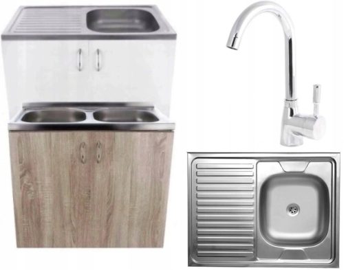 Kuhinjski element z enojno korito Kuchinox, 80x60 + pipa za sifon za pomivalno korito